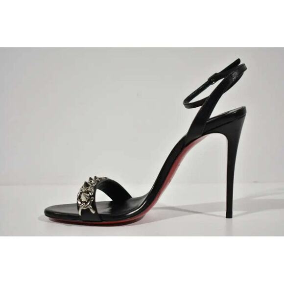 Christian Louboutin Loubigirl Chain 100 Black Ankle Strap Sandal Heel Pump 35.5 - Picture 8 of 12